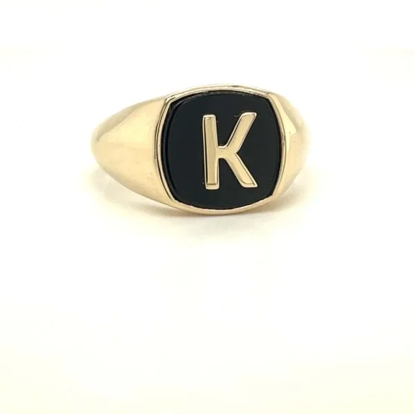 Personalizowany Sygnet Monogram Majesty z Złota 14k z Czarnym Onyksem