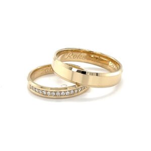 Złote obrączki ślubne Harmony Line z brylantami